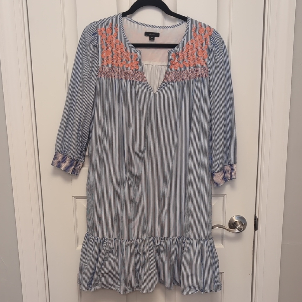 J. Crew Blue and Orange Striped Long Sleeve Dress